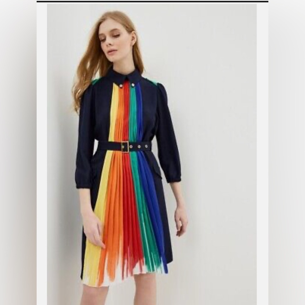 Unite Colors of Benetton Colorful Pleated Women's Dress. Size S